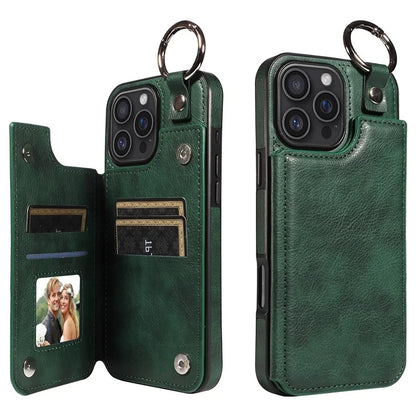 003 For iPhone 16 Pro Max Case Leather Ring Buckle Phone Back Cover Kickstand