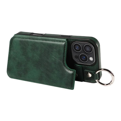 003 For iPhone 16 Pro Max Case Leather Ring Buckle Phone Back Cover Kickstand