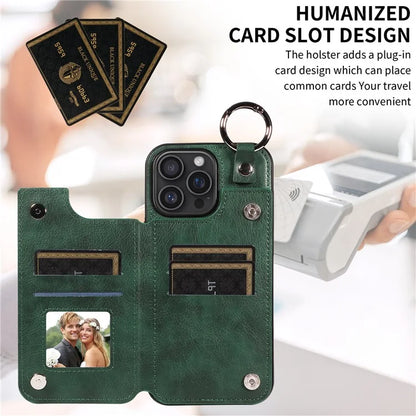 003 For iPhone 16 Pro Max Case Leather Ring Buckle Phone Back Cover Kickstand