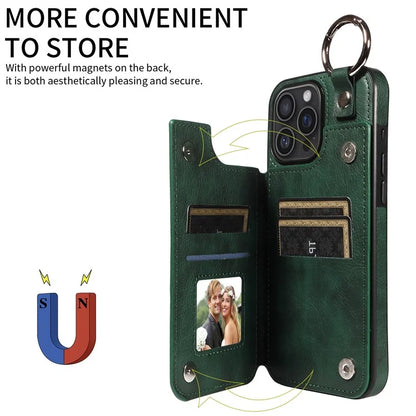 003 For iPhone 16 Pro Max Case Leather Ring Buckle Phone Back Cover Kickstand