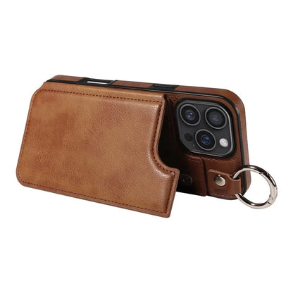 003 For iPhone 16 Pro Max Case Leather Ring Buckle Phone Back Cover Kickstand