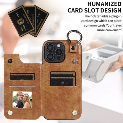 003 For iPhone 16 Pro Max Case Leather Ring Buckle Phone Back Cover Kickstand