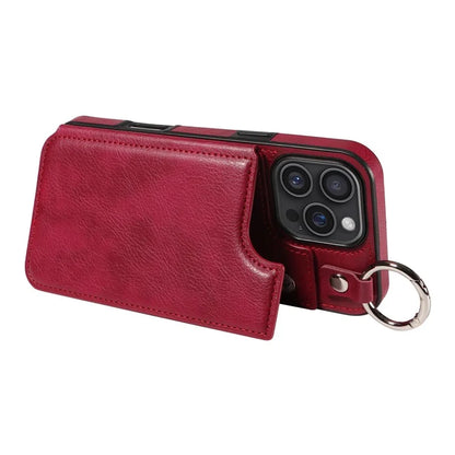 003 For iPhone 16 Pro Max Case Leather Ring Buckle Phone Back Cover Kickstand