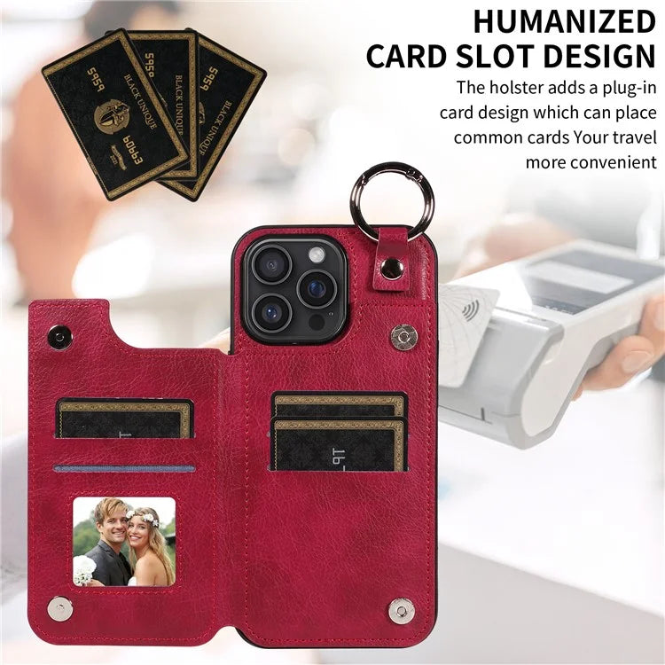 003 For iPhone 16 Pro Max Case Leather Ring Buckle Phone Back Cover Kickstand