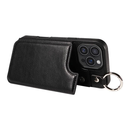 003 For iPhone 16 Pro Max Case Leather Ring Buckle Phone Back Cover Kickstand