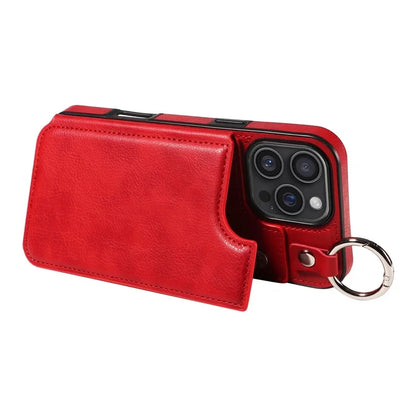 003 For iPhone 16 Pro Max Case Leather Ring Buckle Phone Back Cover Kickstand