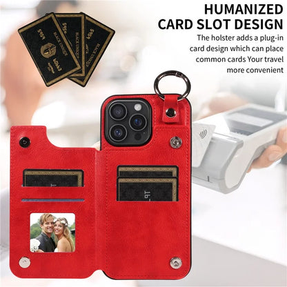 003 For iPhone 16 Pro Max Case Leather Ring Buckle Phone Back Cover Kickstand