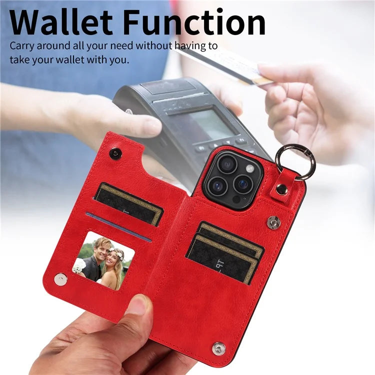 003 For iPhone 16 Pro Max Case Leather Ring Buckle Phone Back Cover Kickstand