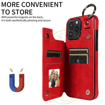 003 For iPhone 16 Pro Max Case Leather Ring Buckle Phone Back Cover Kickstand