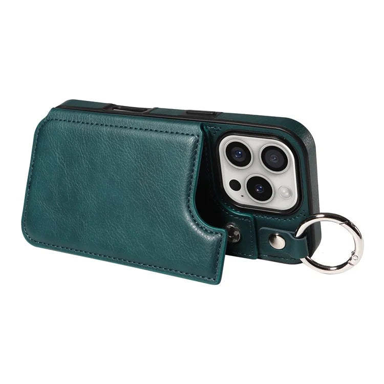 003 For iPhone 16 Pro Case Leather Ring Buckle Phone Back Cover Kickstand