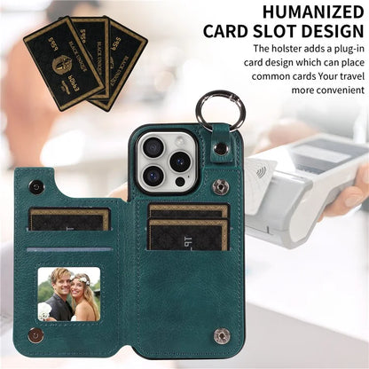 003 For iPhone 16 Pro Case Leather Ring Buckle Phone Back Cover Kickstand