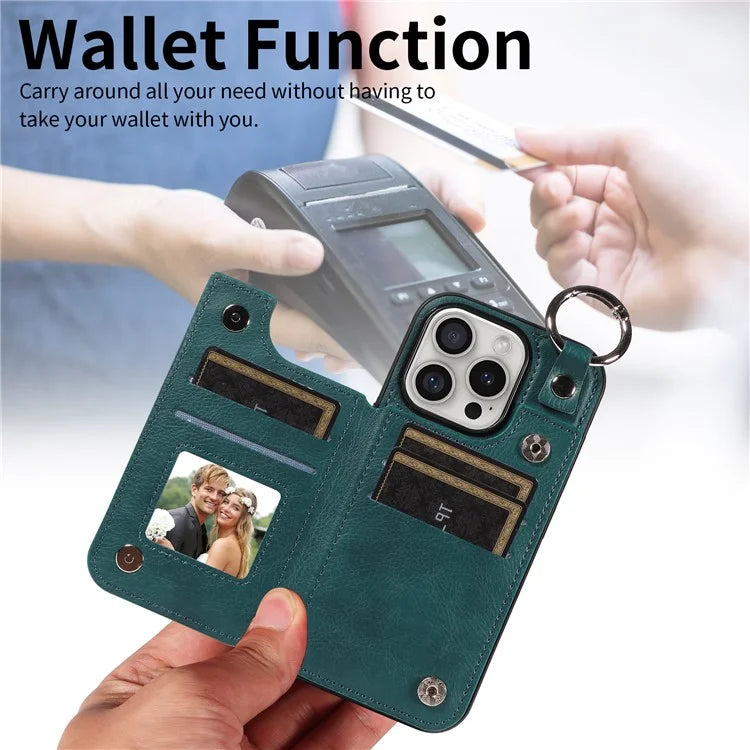 003 For iPhone 16 Pro Case Leather Ring Buckle Phone Back Cover Kickstand