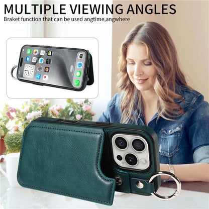 003 For iPhone 16 Pro Case Leather Ring Buckle Phone Back Cover Kickstand