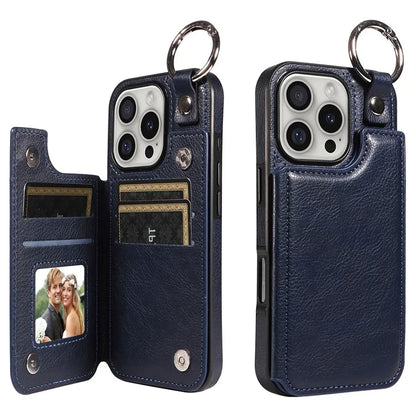 003 For iPhone 16 Pro Case Leather Ring Buckle Phone Back Cover Kickstand