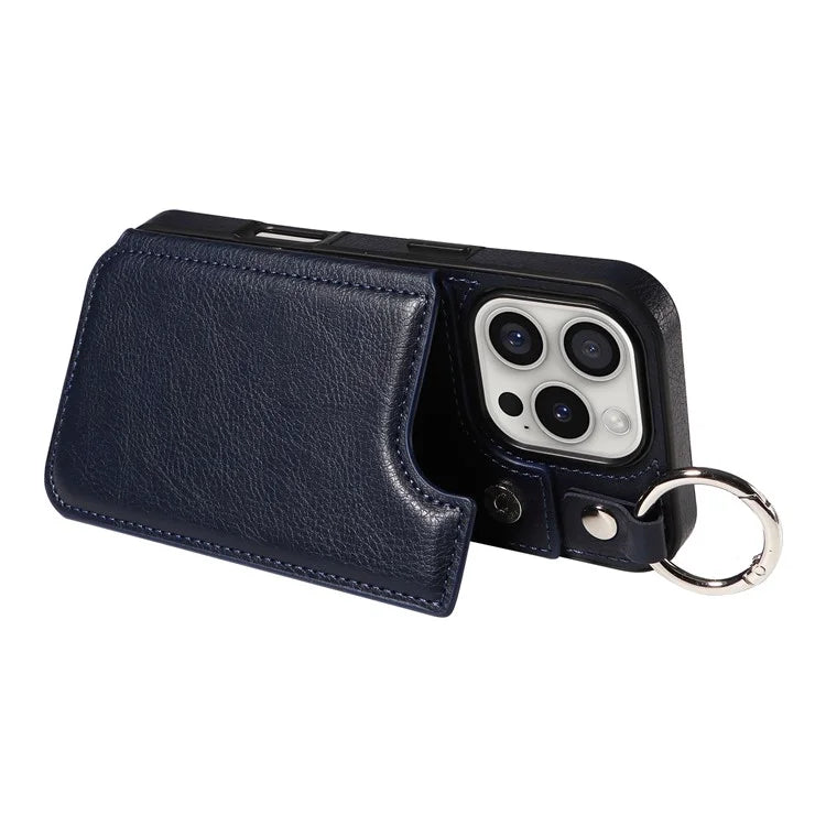 003 For iPhone 16 Pro Case Leather Ring Buckle Phone Back Cover Kickstand