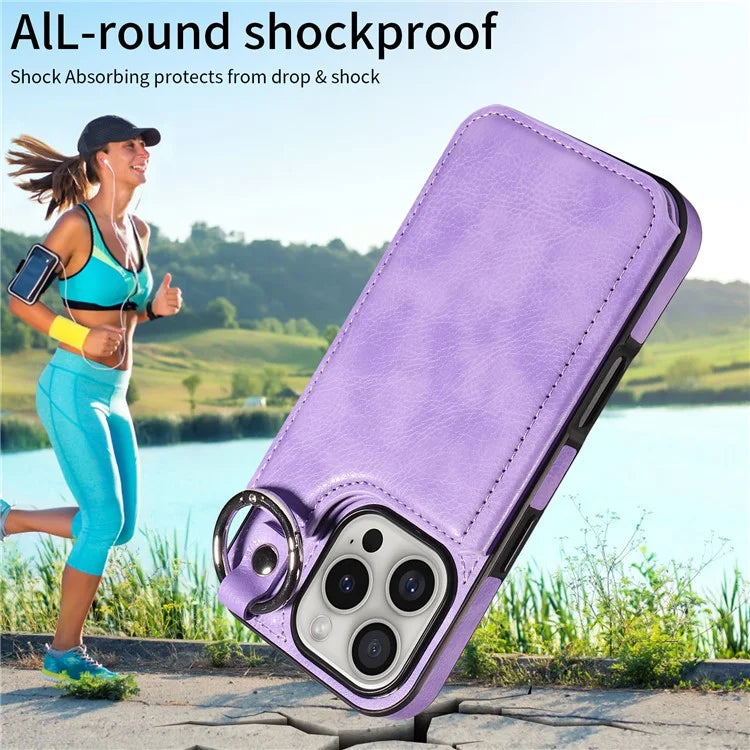 003 For iPhone 16 Pro Case Leather Ring Buckle Phone Back Cover Kickstand