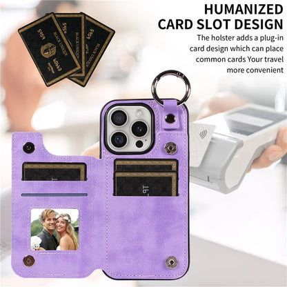 003 For iPhone 16 Pro Case Leather Ring Buckle Phone Back Cover Kickstand