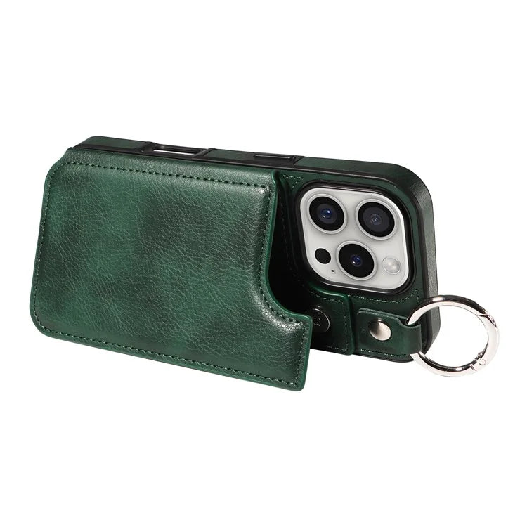 003 For iPhone 16 Pro Case Leather Ring Buckle Phone Back Cover Kickstand