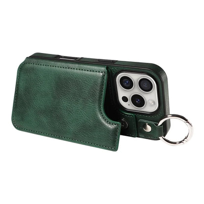 003 For iPhone 16 Pro Case Leather Ring Buckle Phone Back Cover Kickstand