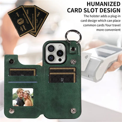 003 For iPhone 16 Pro Case Leather Ring Buckle Phone Back Cover Kickstand