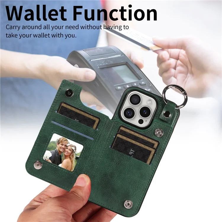 003 For iPhone 16 Pro Case Leather Ring Buckle Phone Back Cover Kickstand