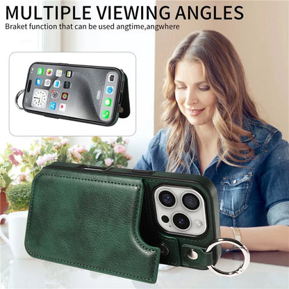 003 For iPhone 16 Pro Case Leather Ring Buckle Phone Back Cover Kickstand