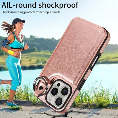 003 For iPhone 16 Pro Case Leather Ring Buckle Phone Back Cover Kickstand