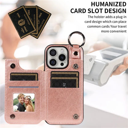 003 For iPhone 16 Pro Case Leather Ring Buckle Phone Back Cover Kickstand