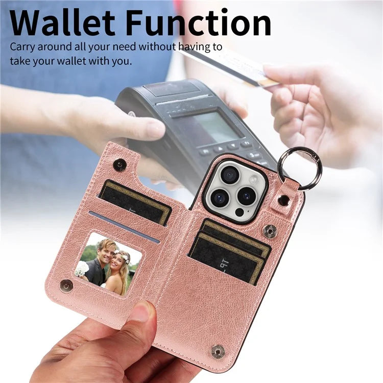 003 For iPhone 16 Pro Case Leather Ring Buckle Phone Back Cover Kickstand