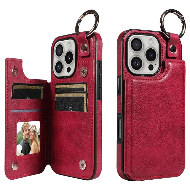 003 For iPhone 16 Pro Case Leather Ring Buckle Phone Back Cover Kickstand