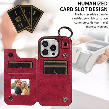 003 For iPhone 16 Pro Case Leather Ring Buckle Phone Back Cover Kickstand