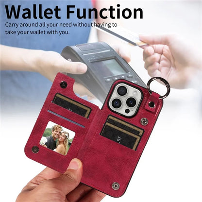 003 For iPhone 16 Pro Case Leather Ring Buckle Phone Back Cover Kickstand