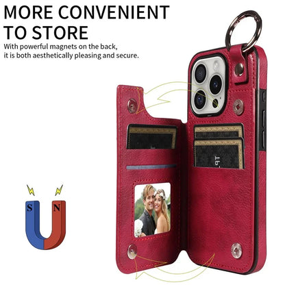 003 For iPhone 16 Pro Case Leather Ring Buckle Phone Back Cover Kickstand