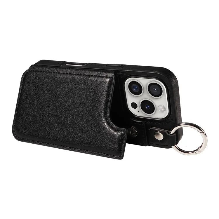 003 For iPhone 16 Pro Case Leather Ring Buckle Phone Back Cover Kickstand