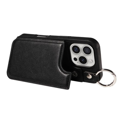 003 For iPhone 16 Pro Case Leather Ring Buckle Phone Back Cover Kickstand