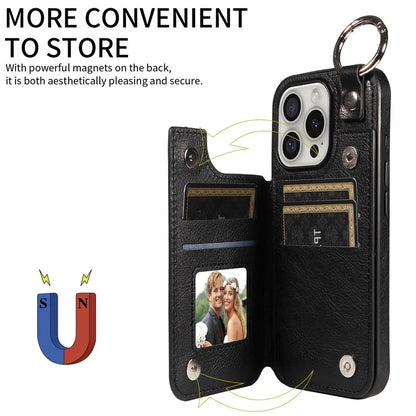003 For iPhone 16 Pro Case Leather Ring Buckle Phone Back Cover Kickstand