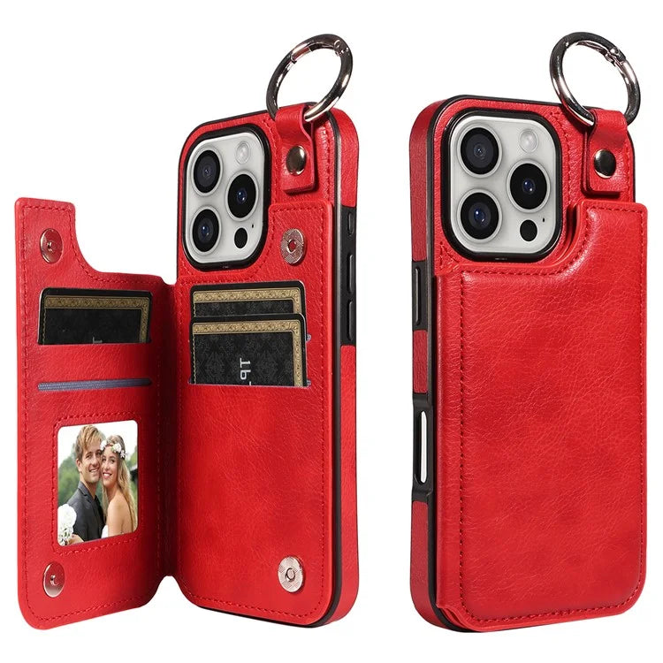 003 For iPhone 16 Pro Case Leather Ring Buckle Phone Back Cover Kickstand