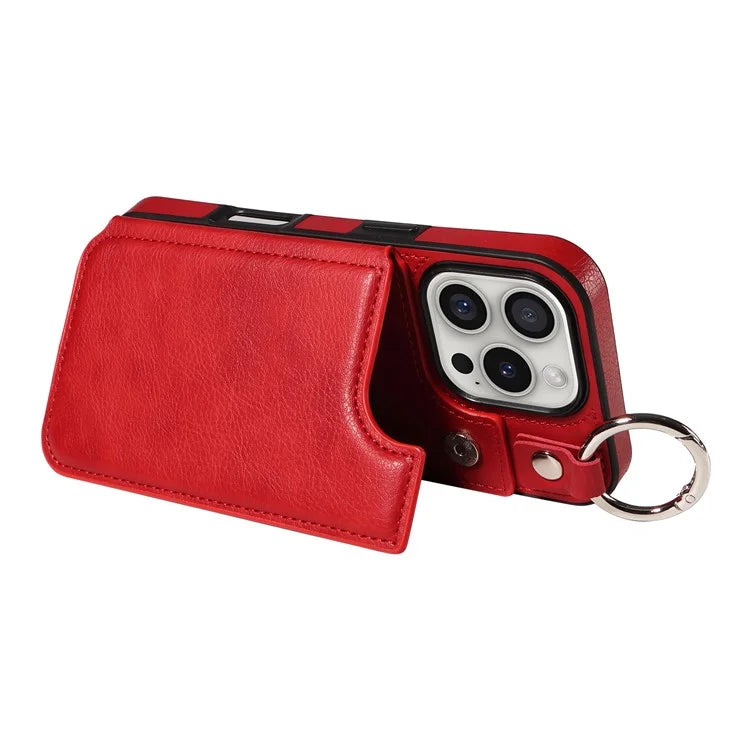 003 For iPhone 16 Pro Case Leather Ring Buckle Phone Back Cover Kickstand