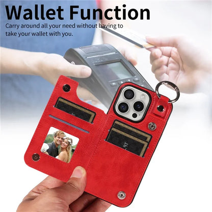 003 For iPhone 16 Pro Case Leather Ring Buckle Phone Back Cover Kickstand