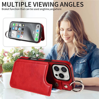 003 For iPhone 16 Pro Case Leather Ring Buckle Phone Back Cover Kickstand