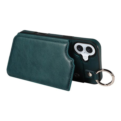 003 For iPhone 16 Plus Case Leather Ring Buckle Phone Back Cover Kickstand