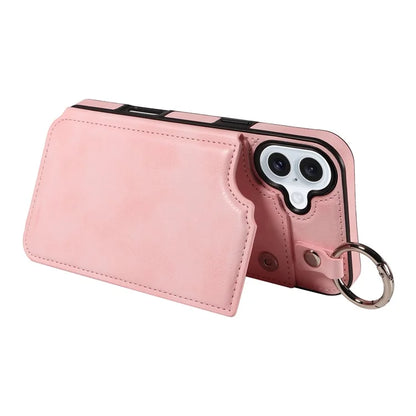 003 For iPhone 16 Plus Case Leather Ring Buckle Phone Back Cover Kickstand