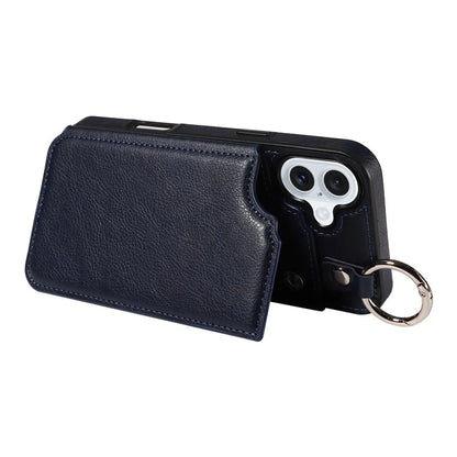 003 For iPhone 16 Plus Case Leather Ring Buckle Phone Back Cover Kickstand