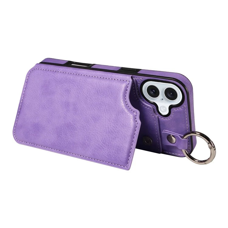 003 For iPhone 16 Plus Case Leather Ring Buckle Phone Back Cover Kickstand