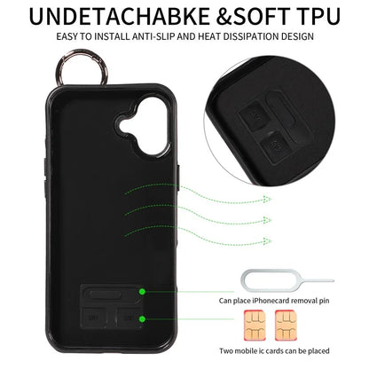 003 For iPhone 16 Plus Case Leather Ring Buckle Phone Back Cover Kickstand