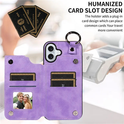 003 For iPhone 16 Plus Case Leather Ring Buckle Phone Back Cover Kickstand