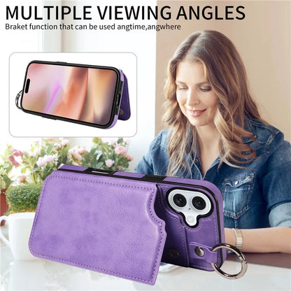 003 For iPhone 16 Plus Case Leather Ring Buckle Phone Back Cover Kickstand