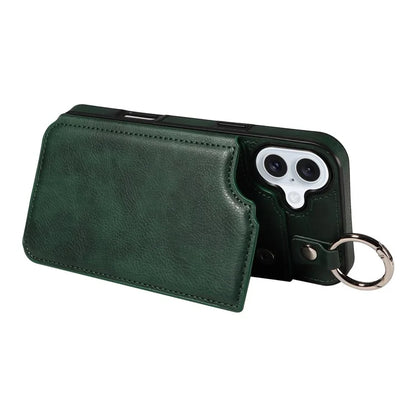 003 For iPhone 16 Plus Case Leather Ring Buckle Phone Back Cover Kickstand