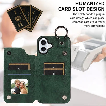 003 For iPhone 16 Plus Case Leather Ring Buckle Phone Back Cover Kickstand