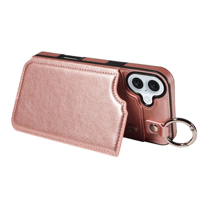 003 For iPhone 16 Plus Case Leather Ring Buckle Phone Back Cover Kickstand